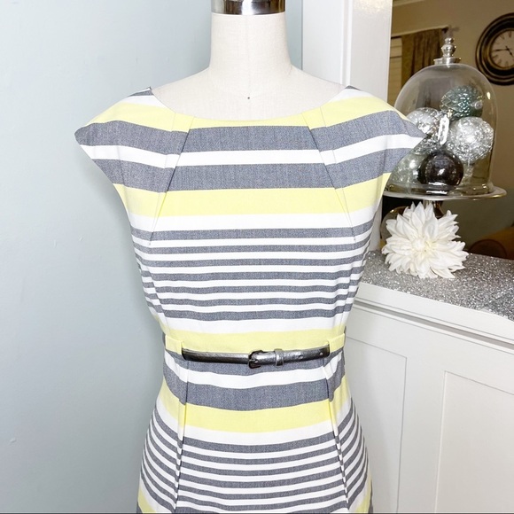 Calvin Klein Sheath Dress Yellow & Gray Stripes Size 10 - Picture 3 of 11